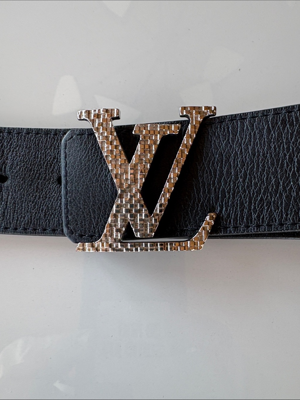 Louis Vuitton Black Leather Belt with Mosaic LV Buckle